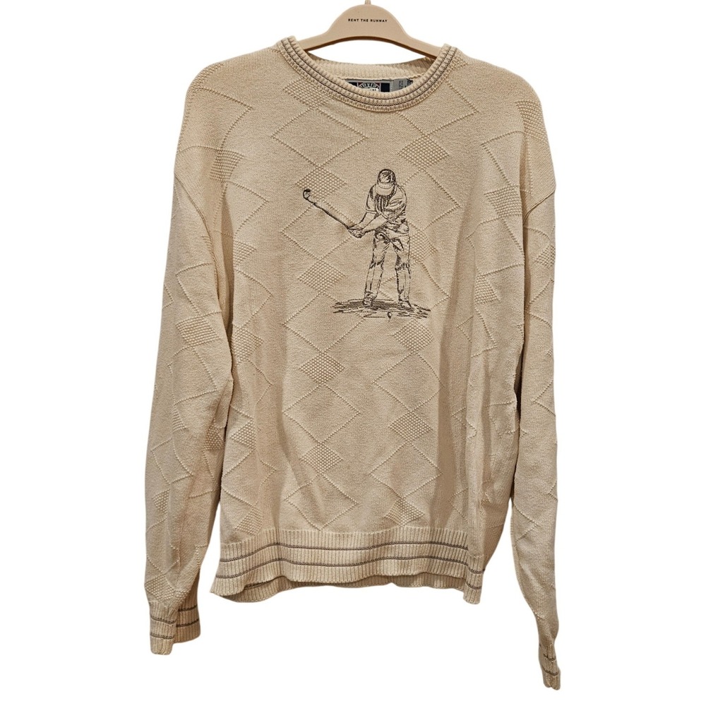 Vintage Sutter & Grant Mens Cotton Golf Embroidered Diamond Knit Sweater L